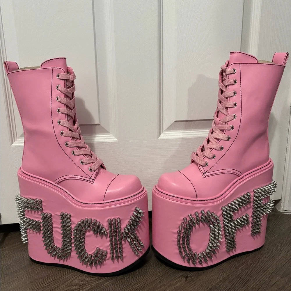NWOB Dolls Kill / Current Mood Pink Never Censored Platform Boots